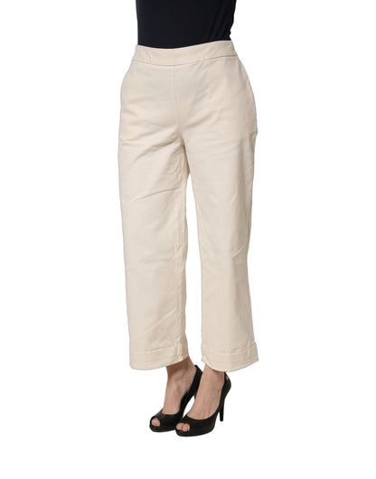 Beige High Waist Straight Capri Cropped Trouser Pants