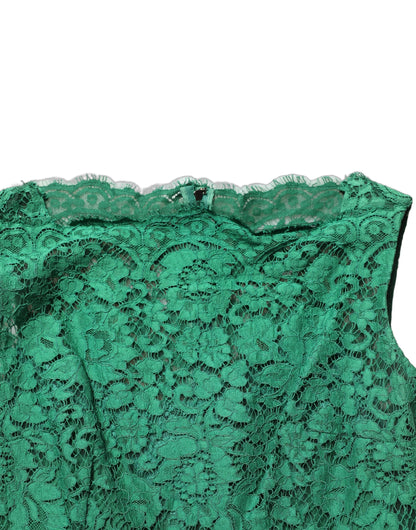 Green Floral Lace Cotton Sleeveless Midi Dress