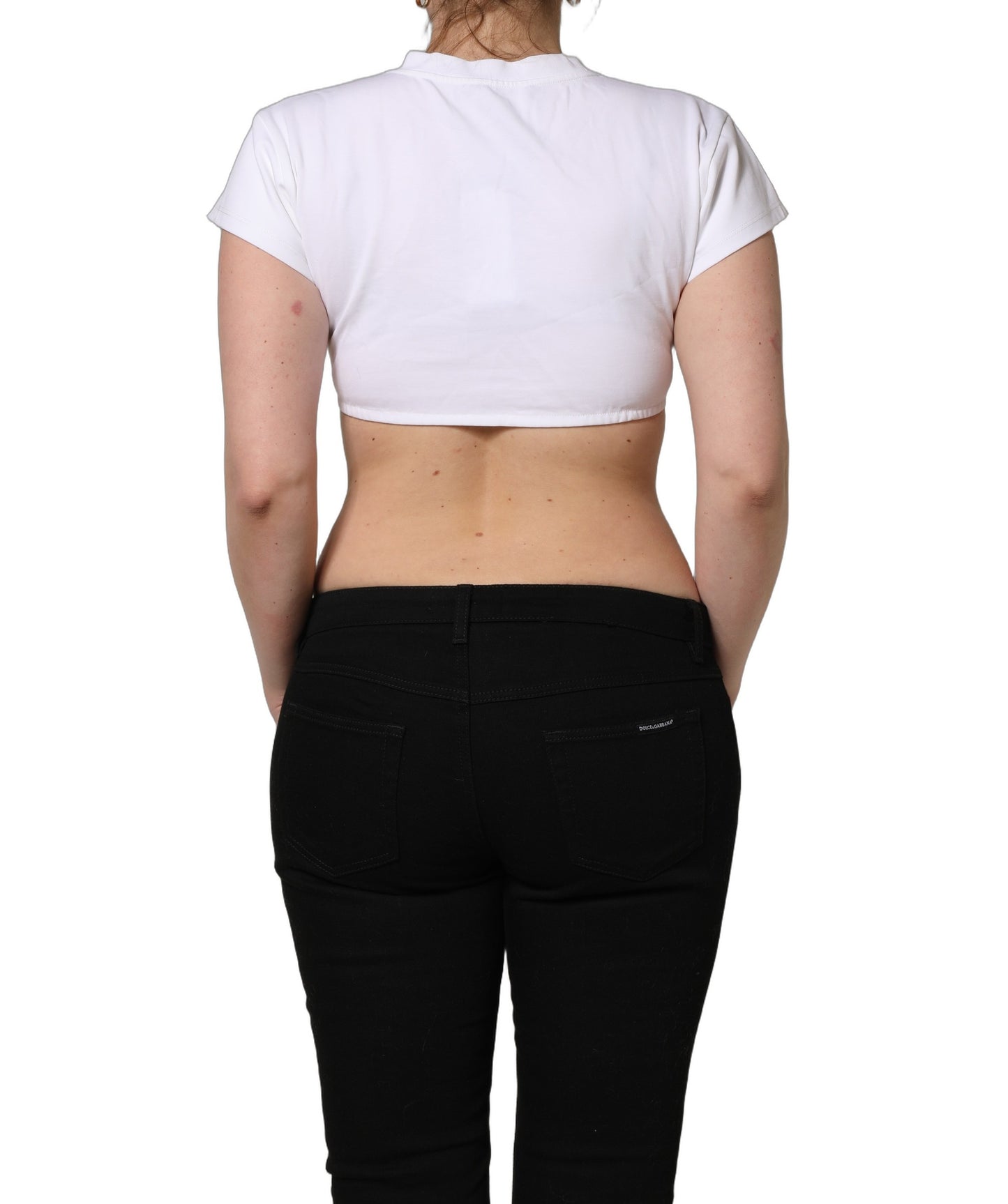White Bustier Short Sleeve CrewNeck Cropped Top