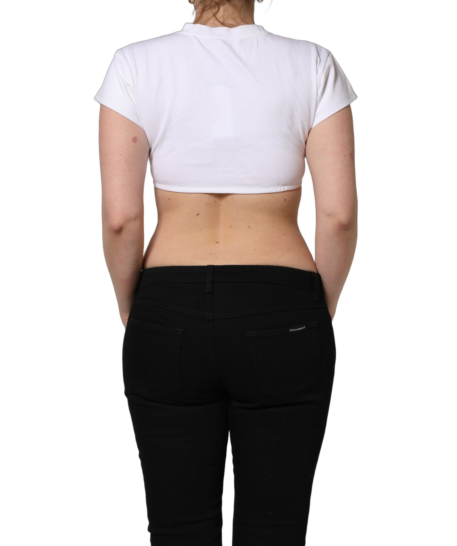 White Bustier Short Sleeve CrewNeck Cropped Top