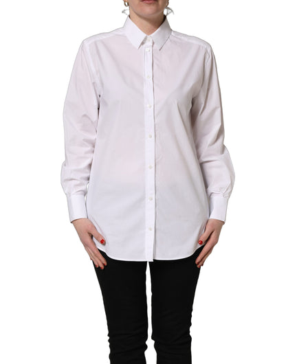 White Cotton Long Sleeve Button-Up Shirt Top
