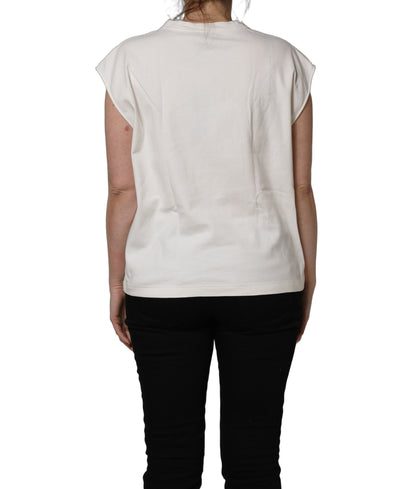 White Cotton Graphic Sleeveless Tank Top