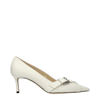 White Leather Mid Heel Pumps