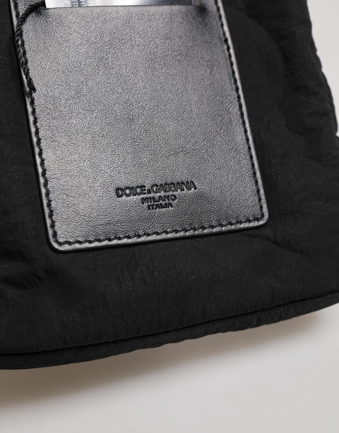 Black Nylon Rubberized Logo Print Crossbody Borse Bag