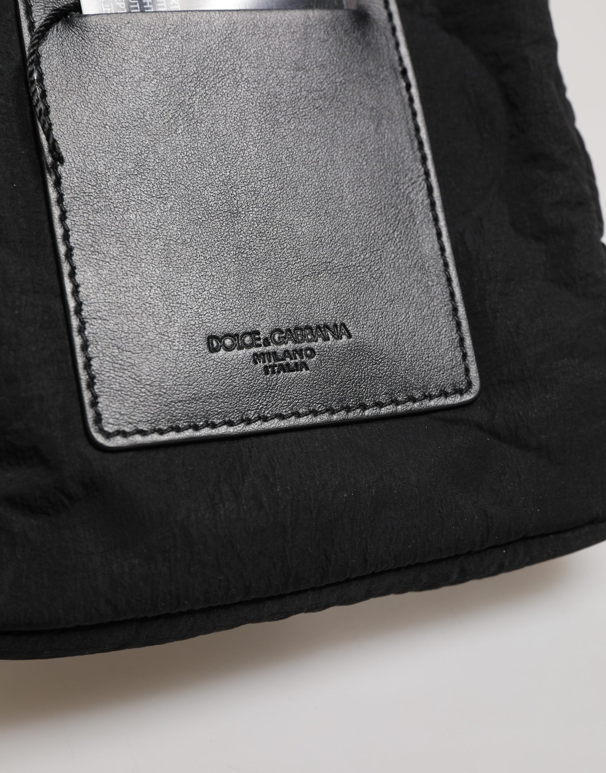 Black Nylon Rubberized Logo Print Crossbody Borse Bag