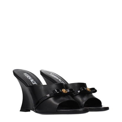 Black Leather Wedge Sandals