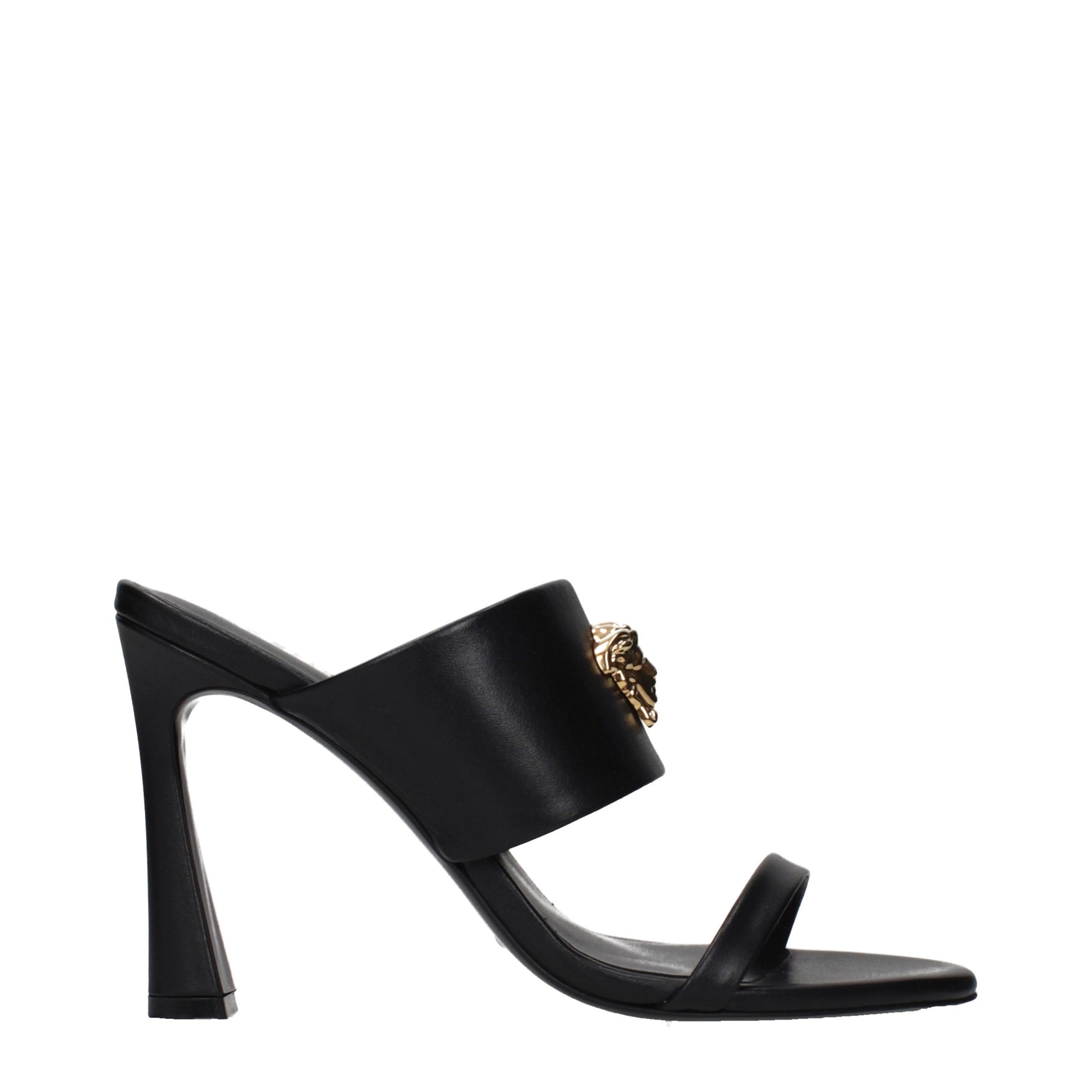 Black Leather Stiletto Heel Sandals