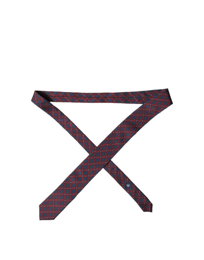 Blue Red Patterned 100% Silk Adjustable Men Necktie Tie