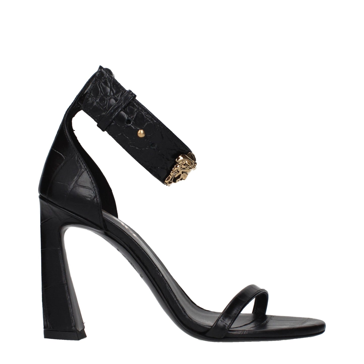 Black Leather Stiletto Heel Sandals
