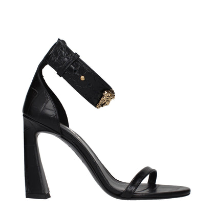 Black Leather Stiletto Heel Sandals