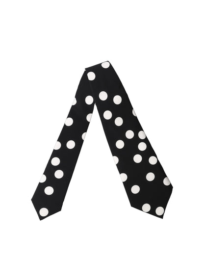 Black White Polka Dot Silk Adjustable Women Necktie Tie