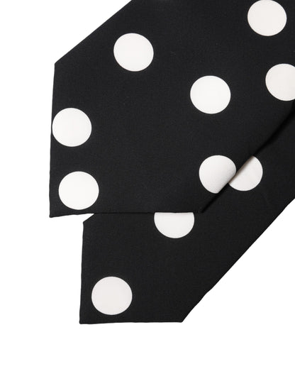 Black White Polka Dot Silk Adjustable Women Necktie Tie