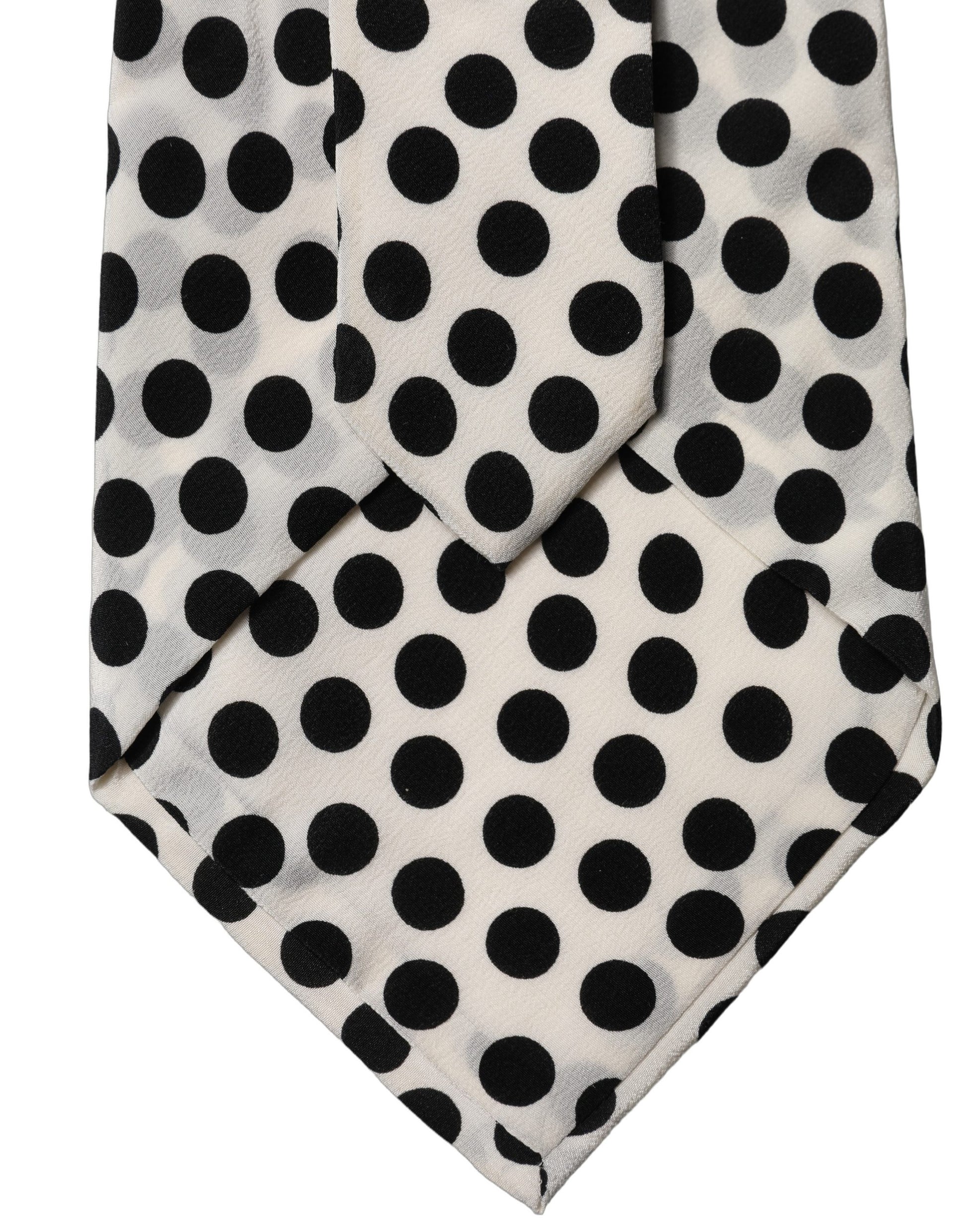 White Black Polka Dot Silk Adjustable Women Necktie Tie