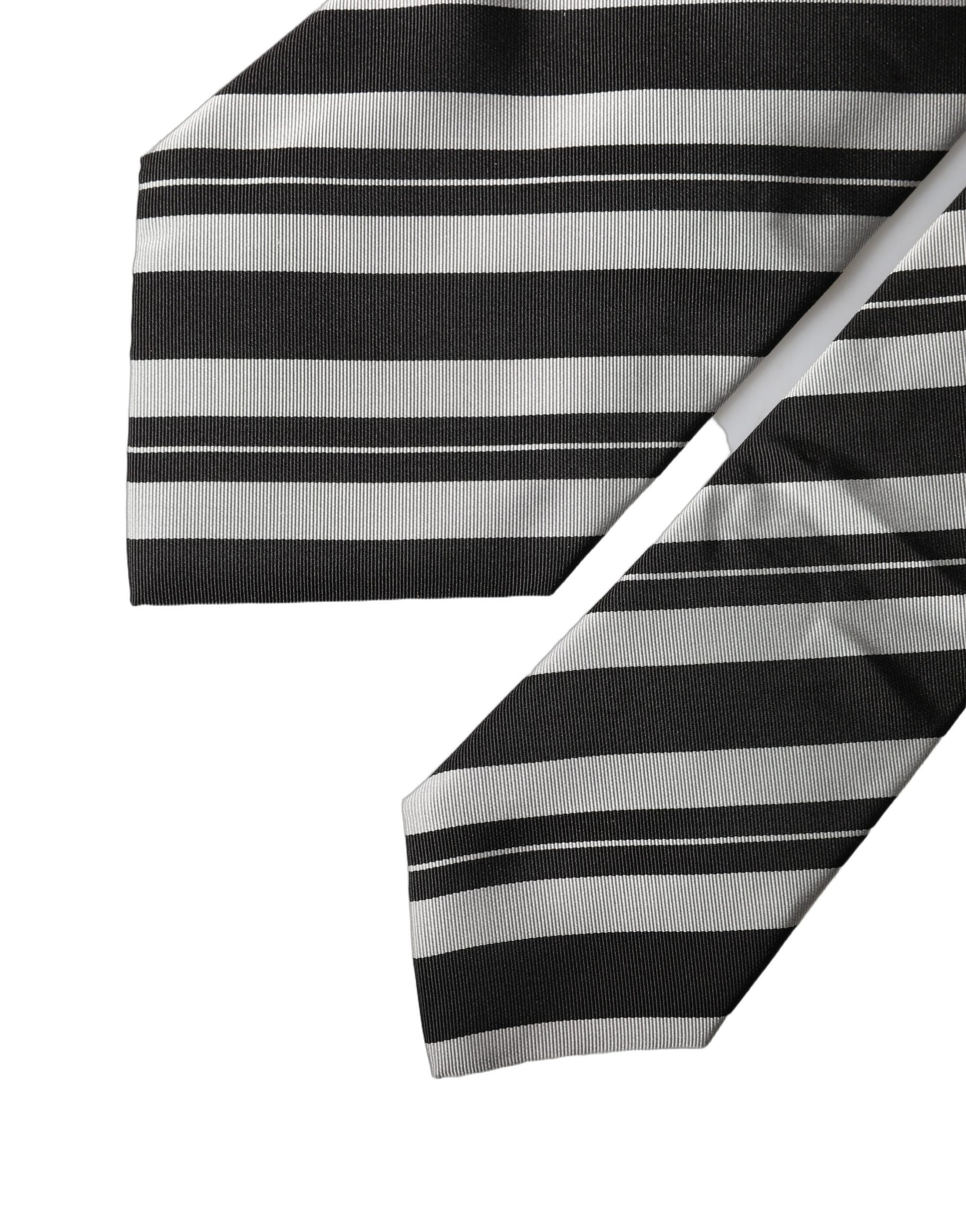 Black White Stripes Silk Adjustable Women Necktie Tie