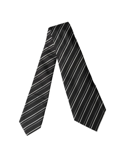 Black White Stripes Silk Adjustable Women Necktie Tie