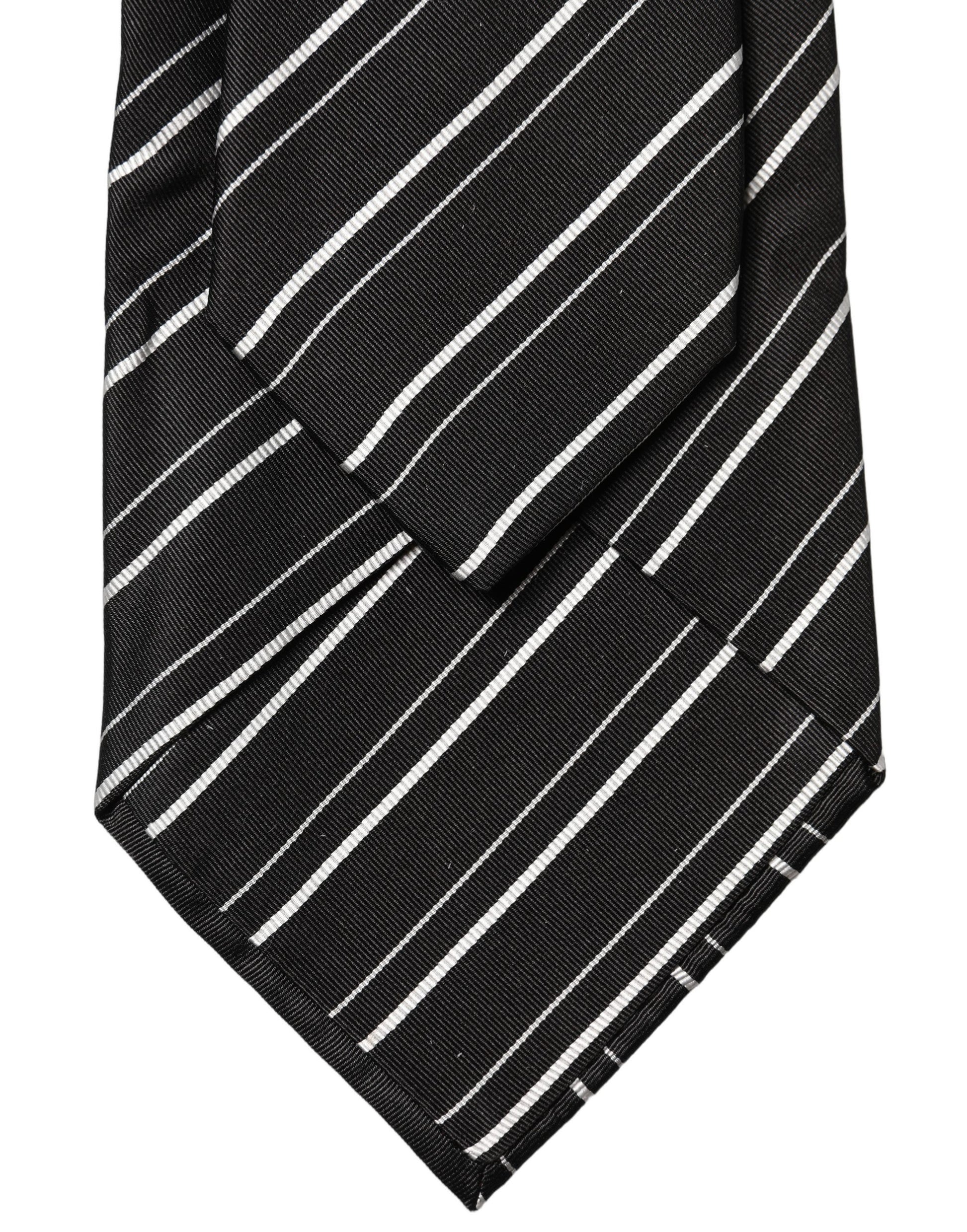 Black White Stripes Silk Adjustable Women Necktie Tie