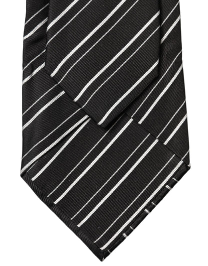 Black White Stripes Silk Adjustable Women Necktie Tie