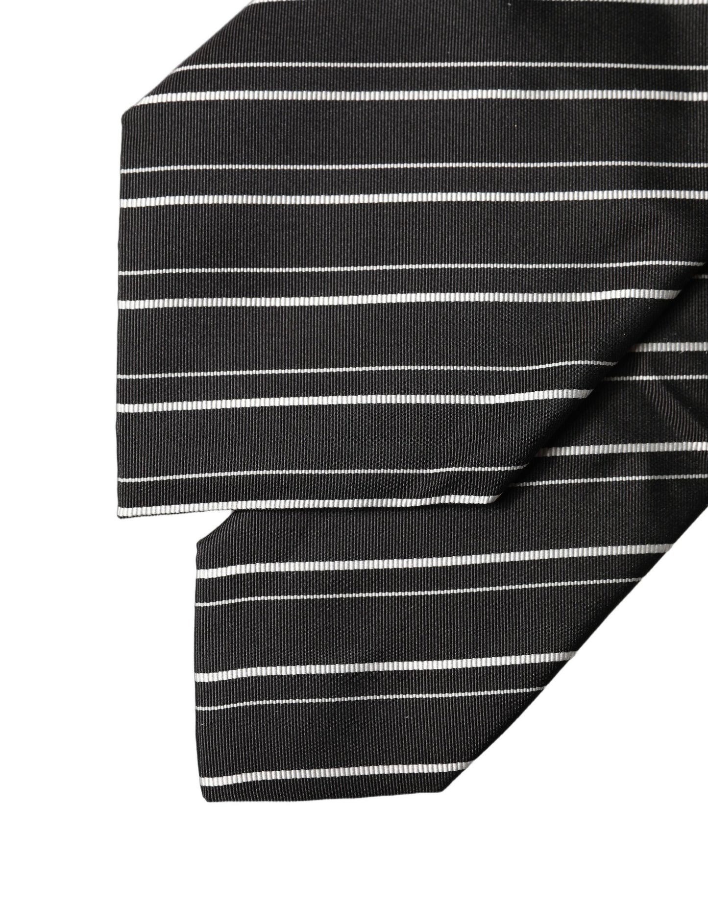 Black White Stripes Silk Adjustable Women Necktie Tie