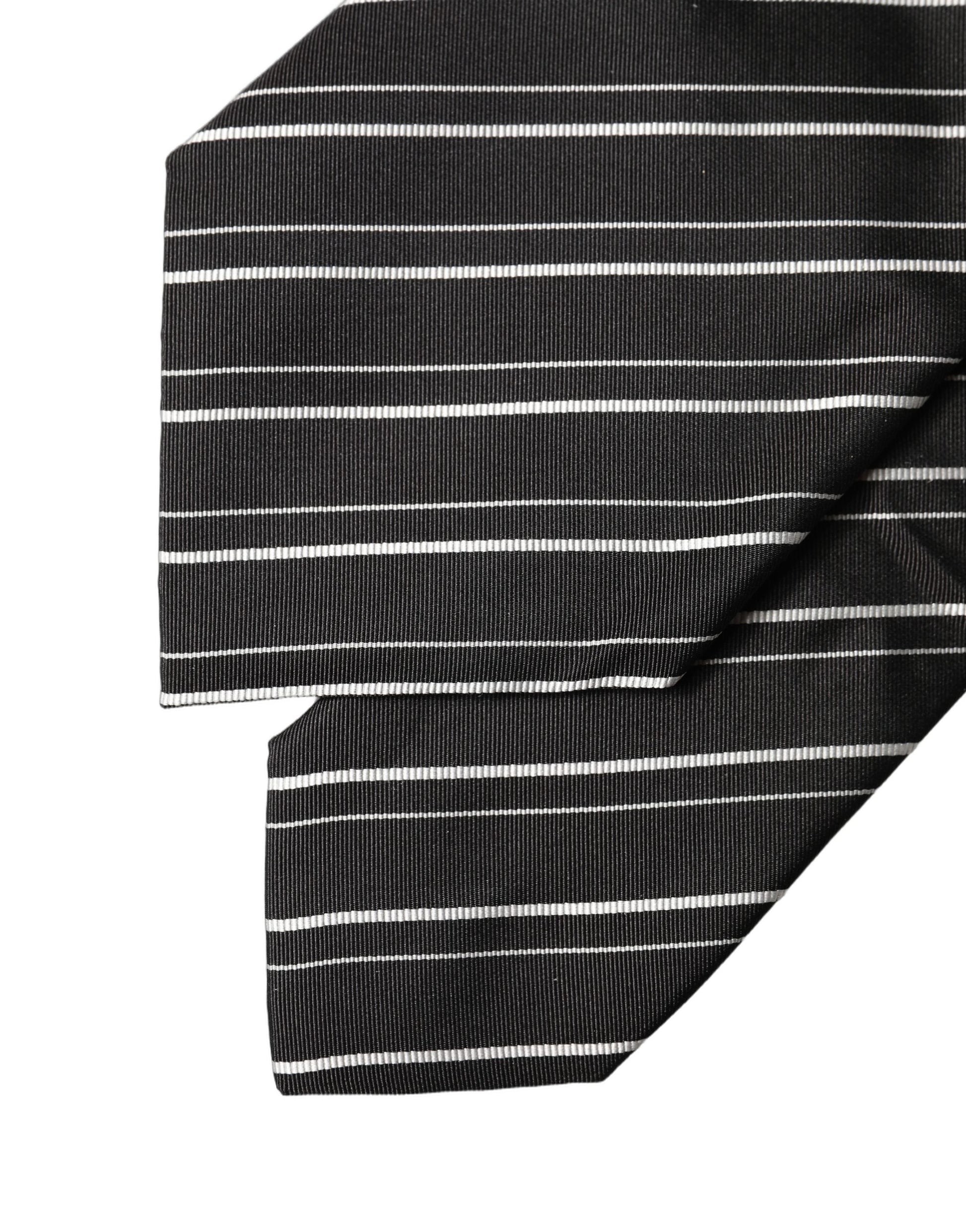 Black White Stripes Silk Adjustable Women Necktie Tie