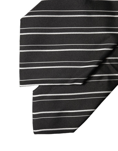 Black White Stripes Silk Adjustable Women Necktie Tie