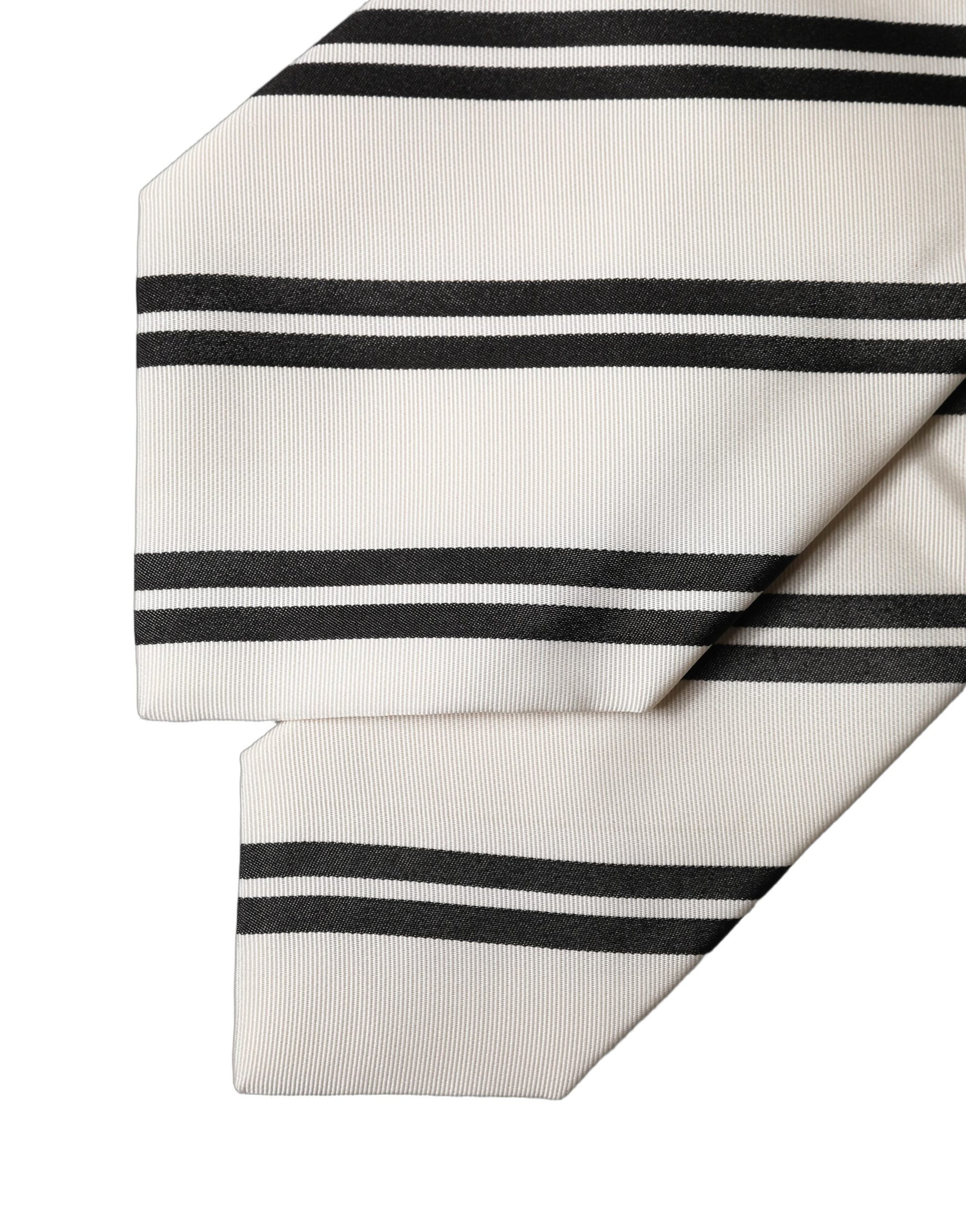 White Black Stripes Silk Adjustable Women Necktie Tie