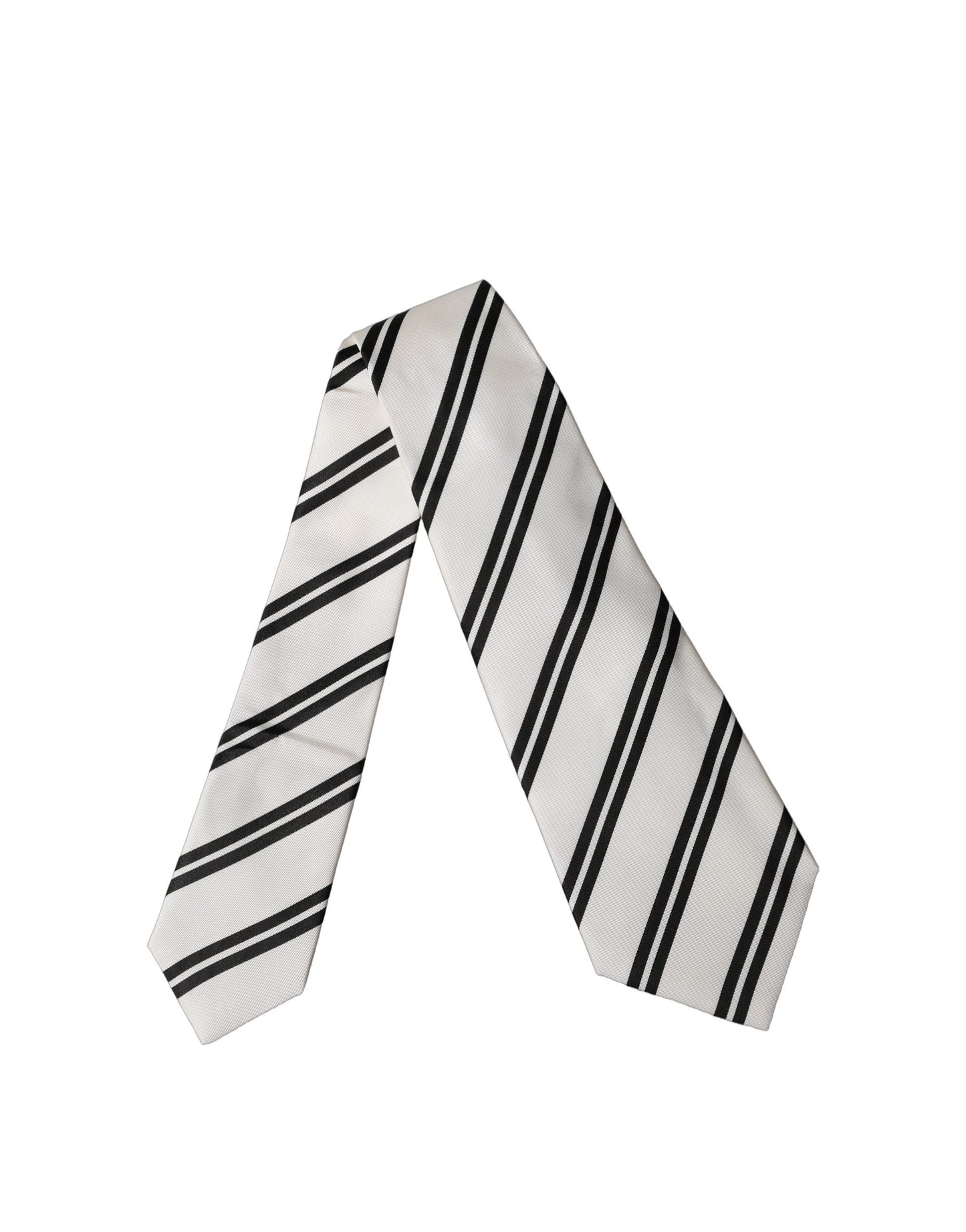 White Black Stripes Silk Adjustable Women Necktie Tie