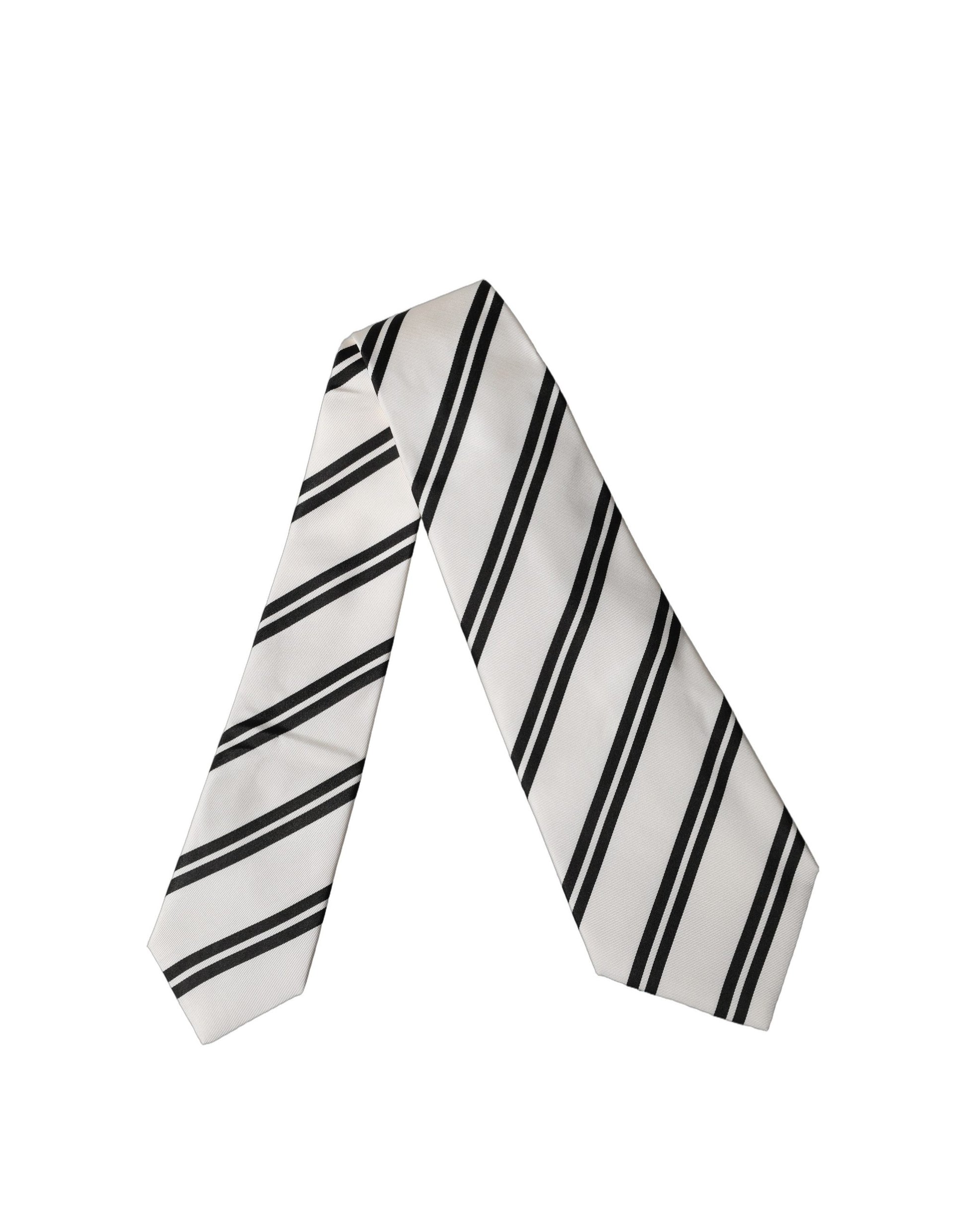 White Black Stripes Silk Adjustable Women Necktie Tie