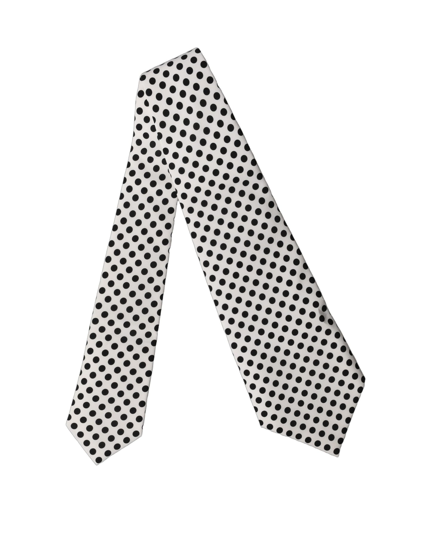 White Black Polka Dot Silk Adjustable Women Necktie Tie