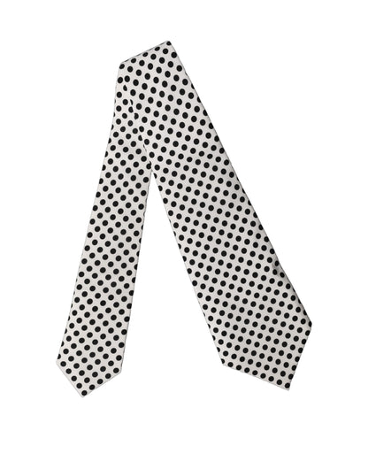 White Black Polka Dot Silk Adjustable Women Necktie Tie