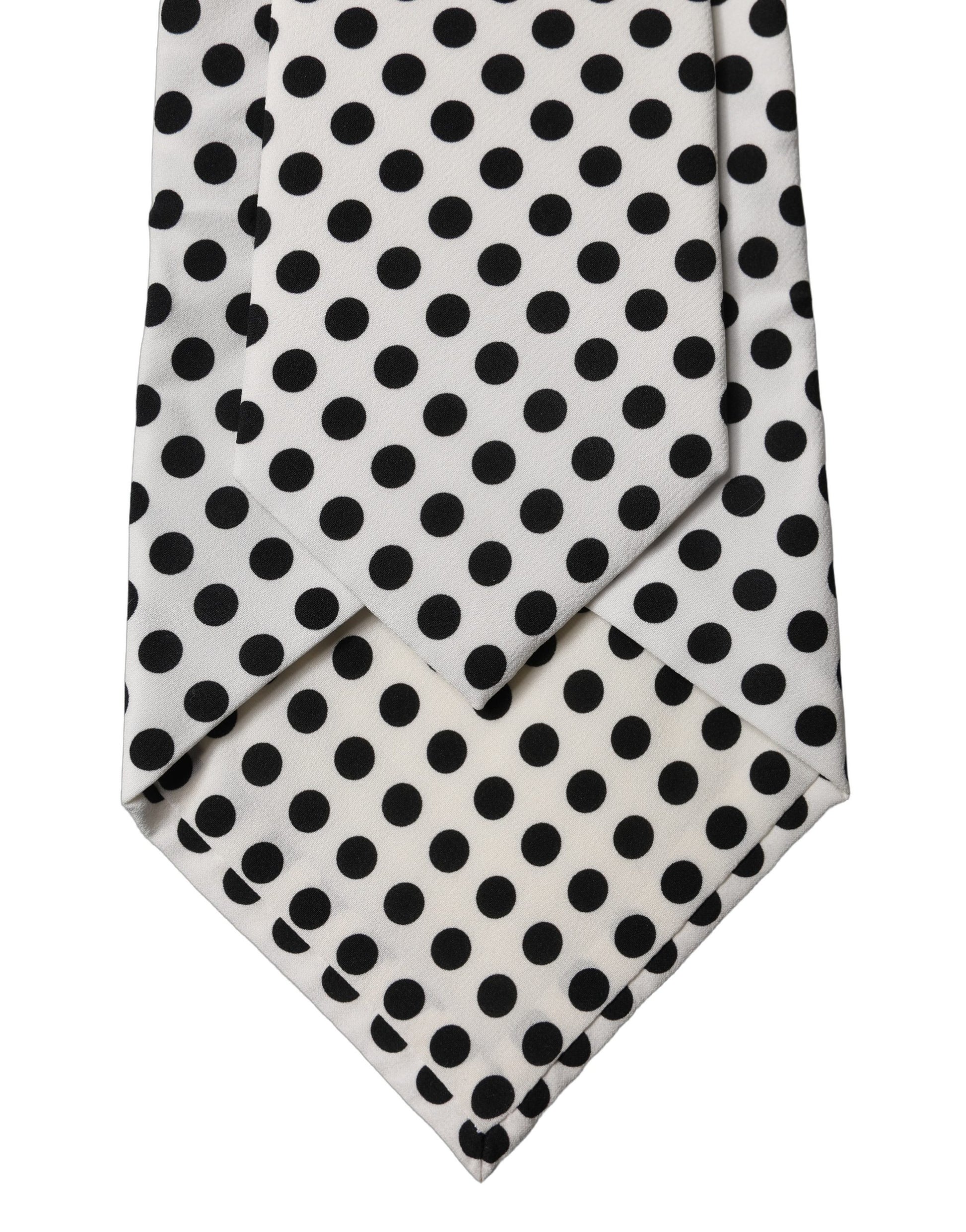 White Black Polka Dot Silk Adjustable Women Necktie Tie
