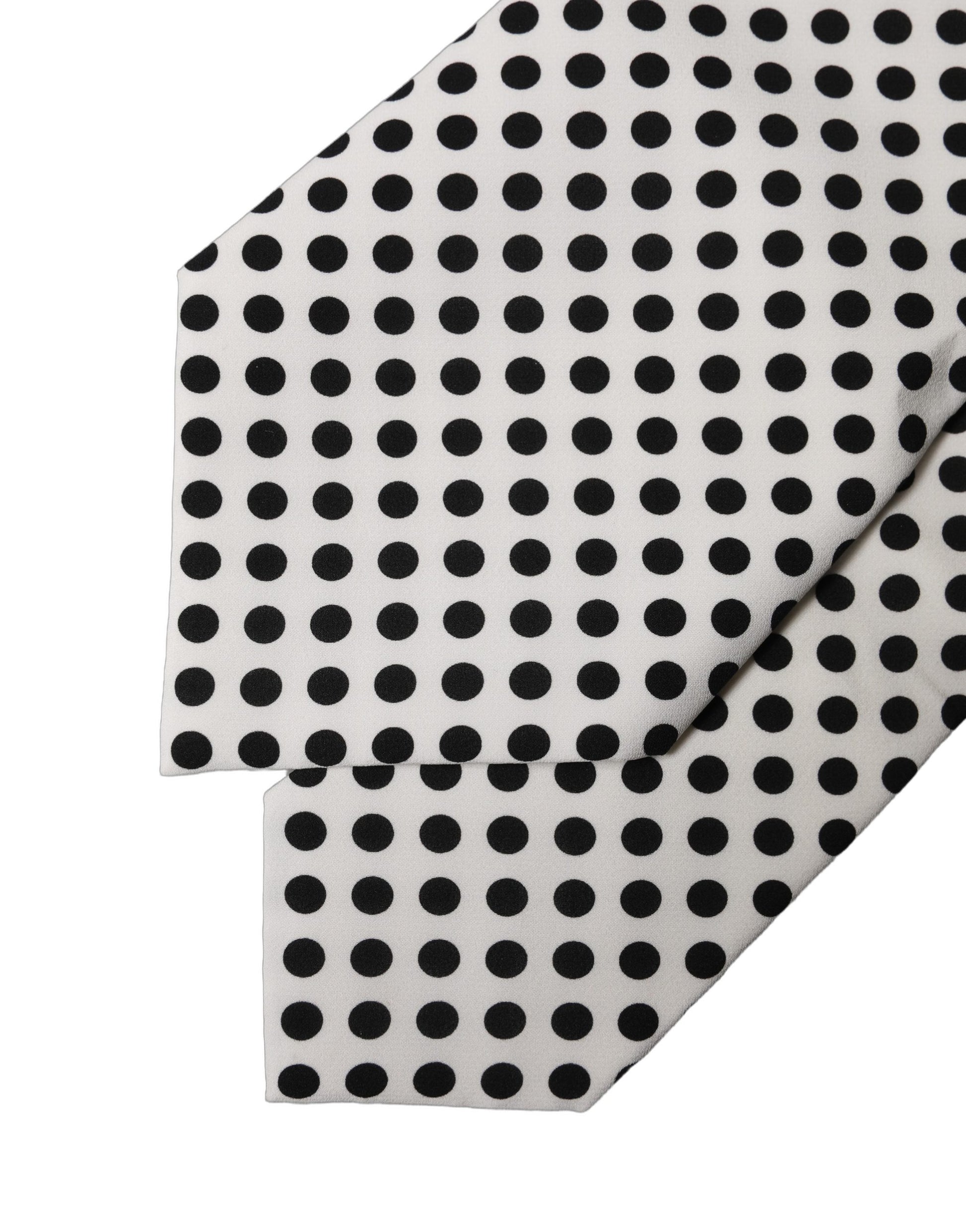 White Black Polka Dot Silk Adjustable Women Necktie Tie