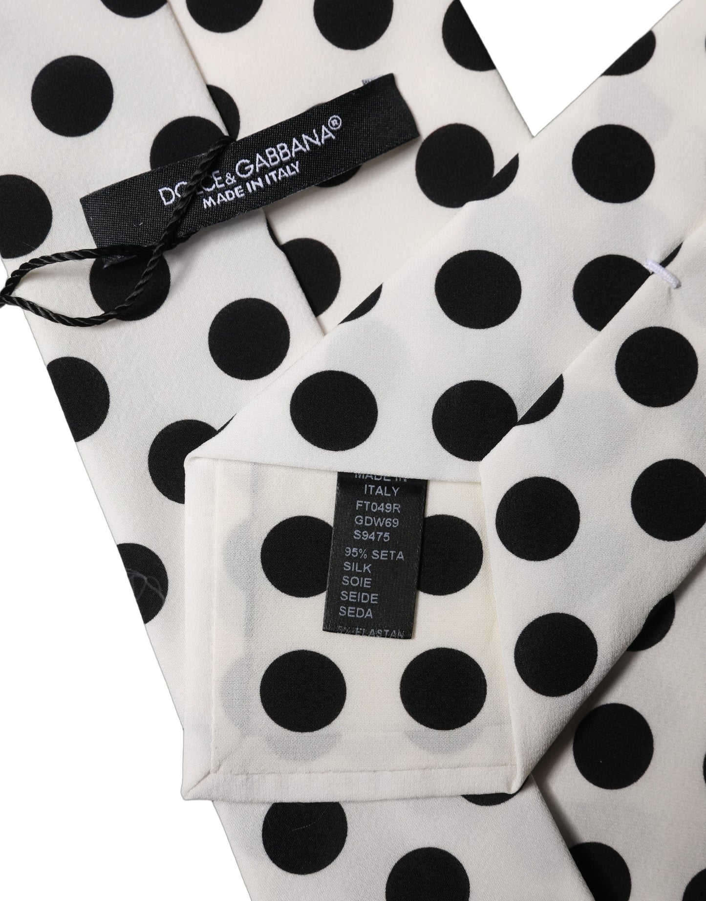 White Black Polka Dot Silk Adjustable Women Necktie Tie