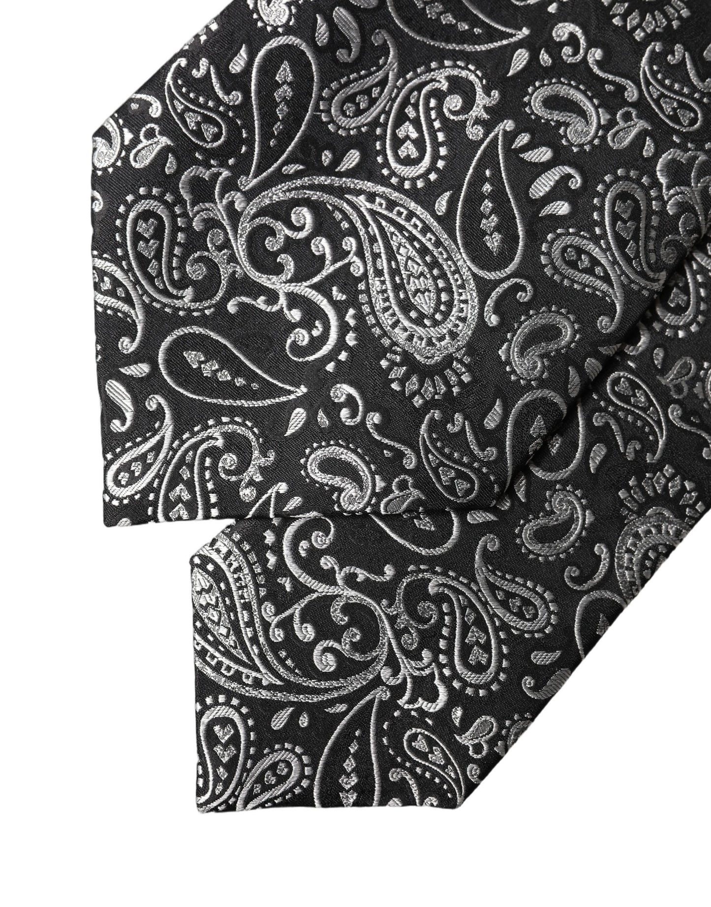 Black White Paisley Silk Adjustable Women Necktie Tie