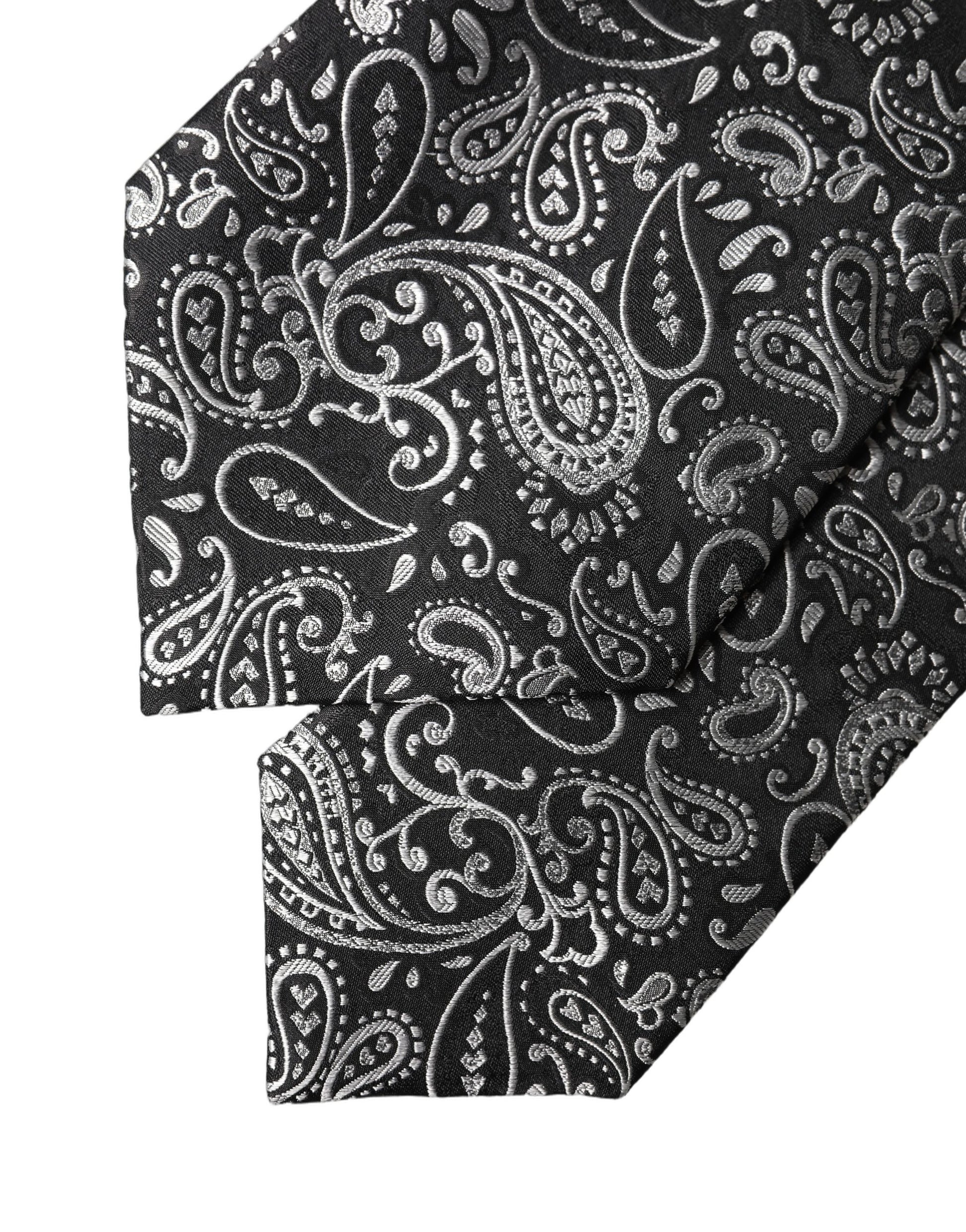 Black White Paisley Silk Adjustable Women Necktie Tie