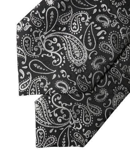 Black White Paisley Silk Adjustable Women Necktie Tie