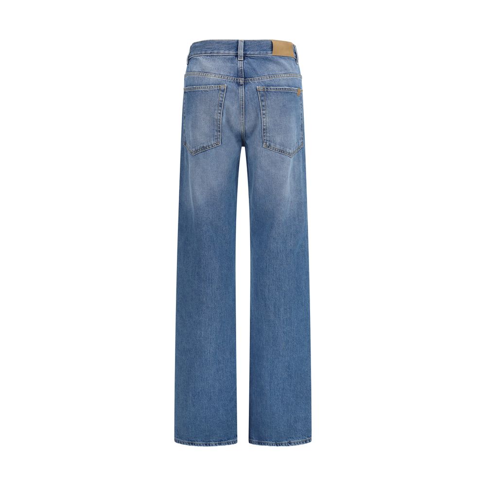 Blue Cotton Straight-Leg Jeans