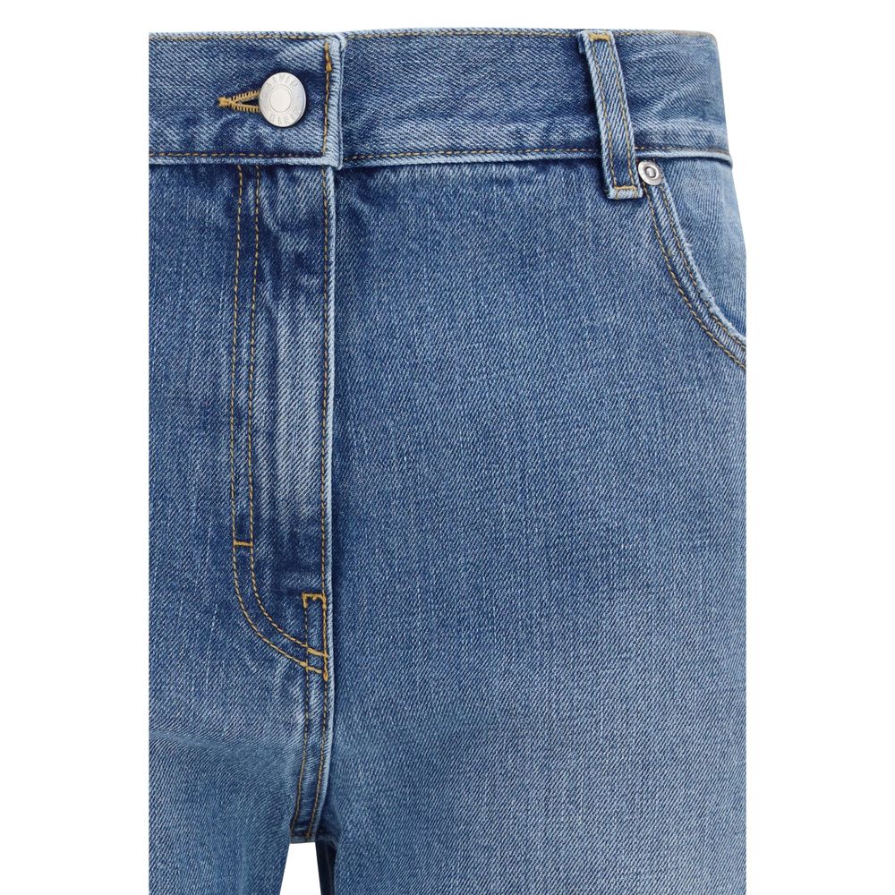 Blue Cotton Straight-Leg Jeans