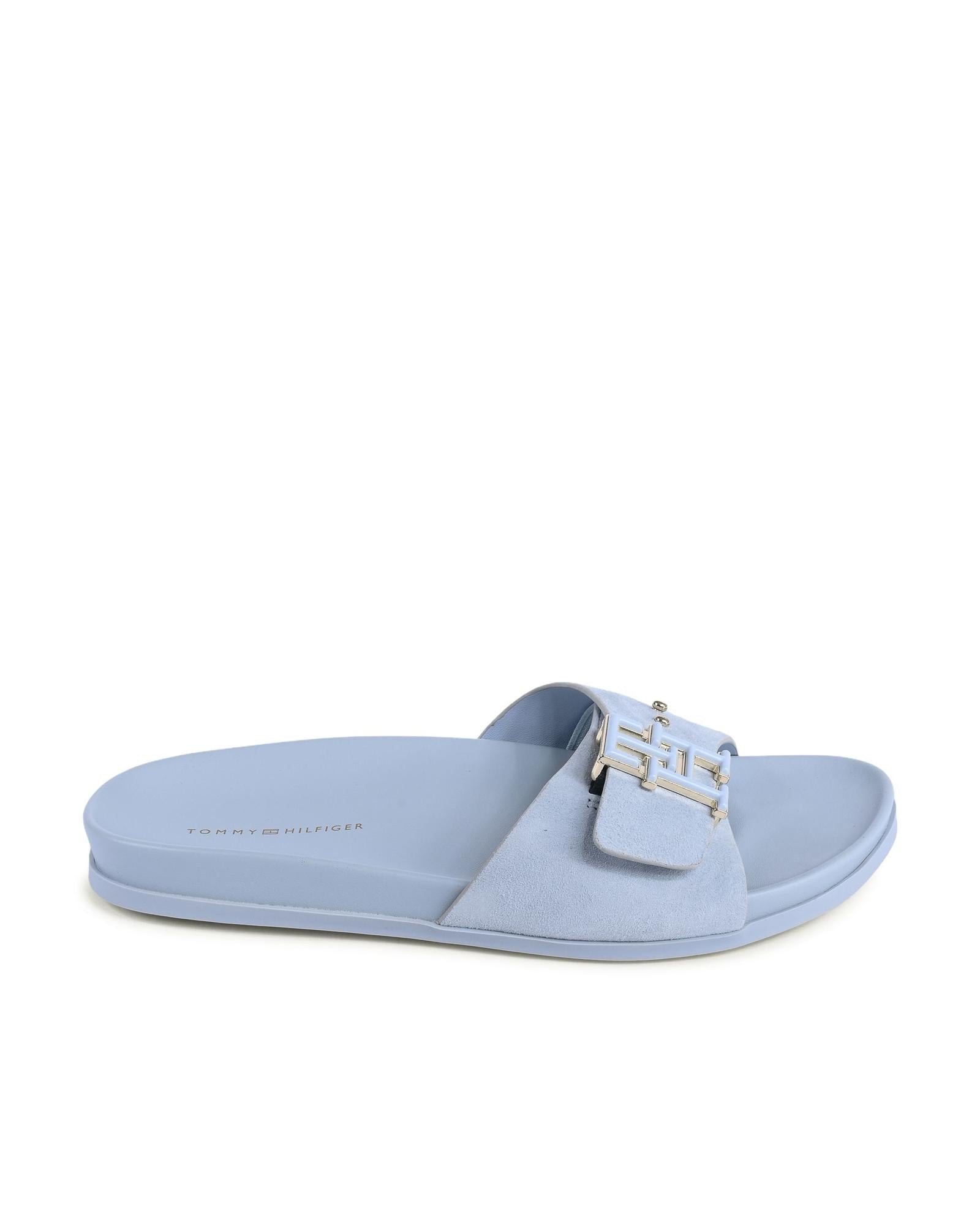 Blue Leather Flat Sandals