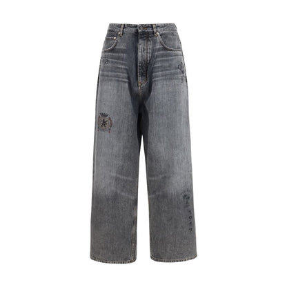 Gray Cotton Relaxed Fit Jeans