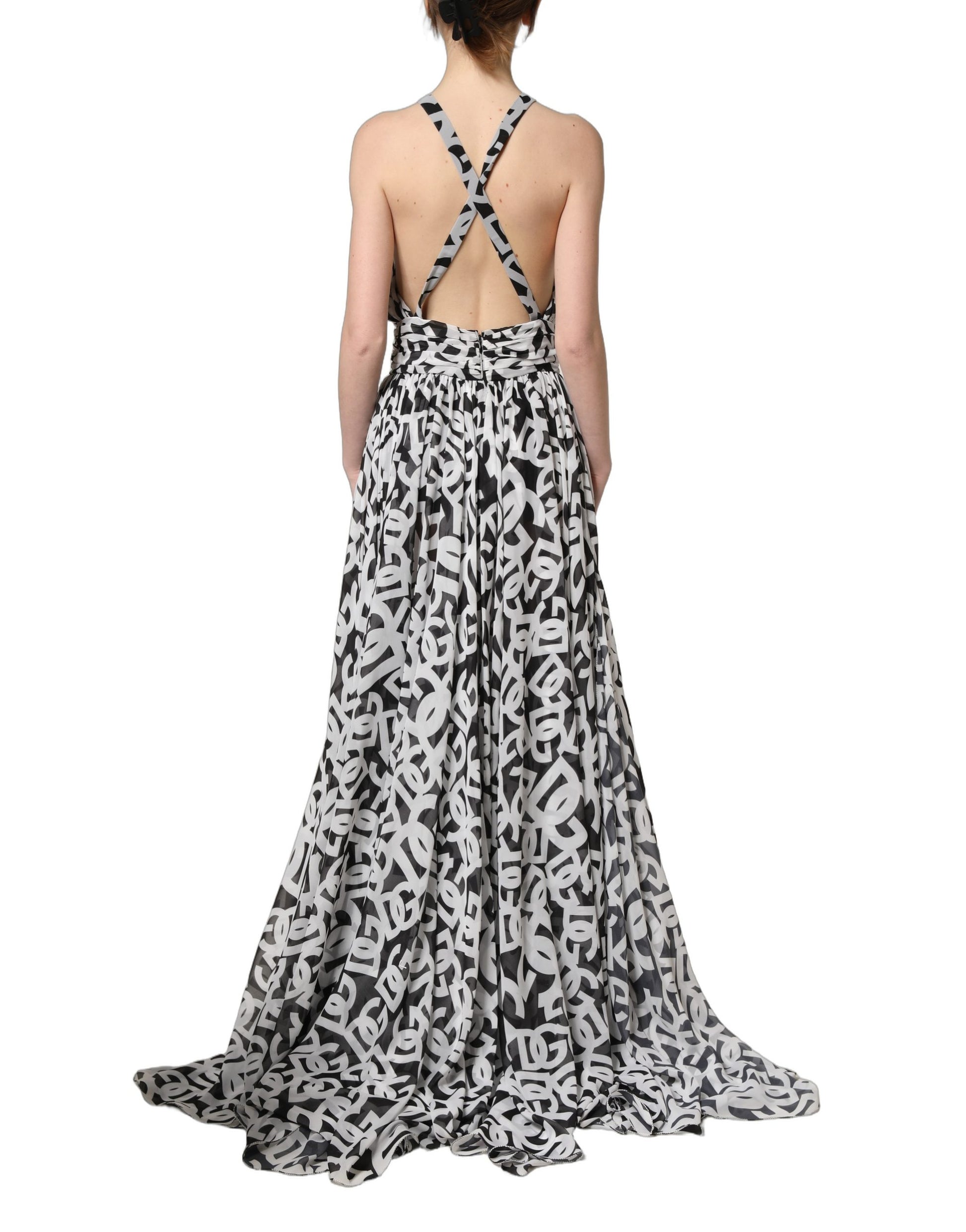 Black White Logo Sleeveless Floor Length Maxi Dress