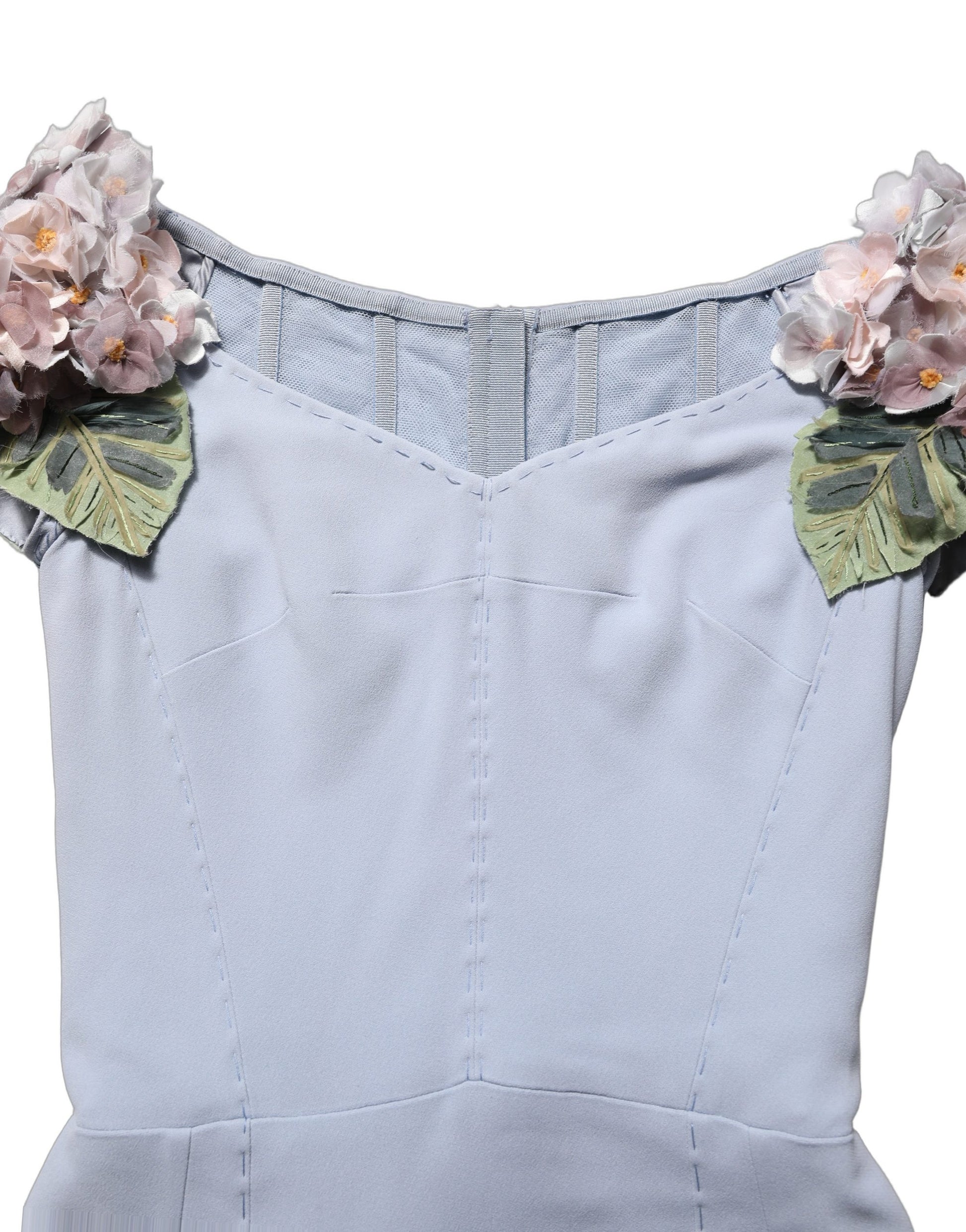 Light Blue Hydrangea Embellished Cap Sleeve Dress