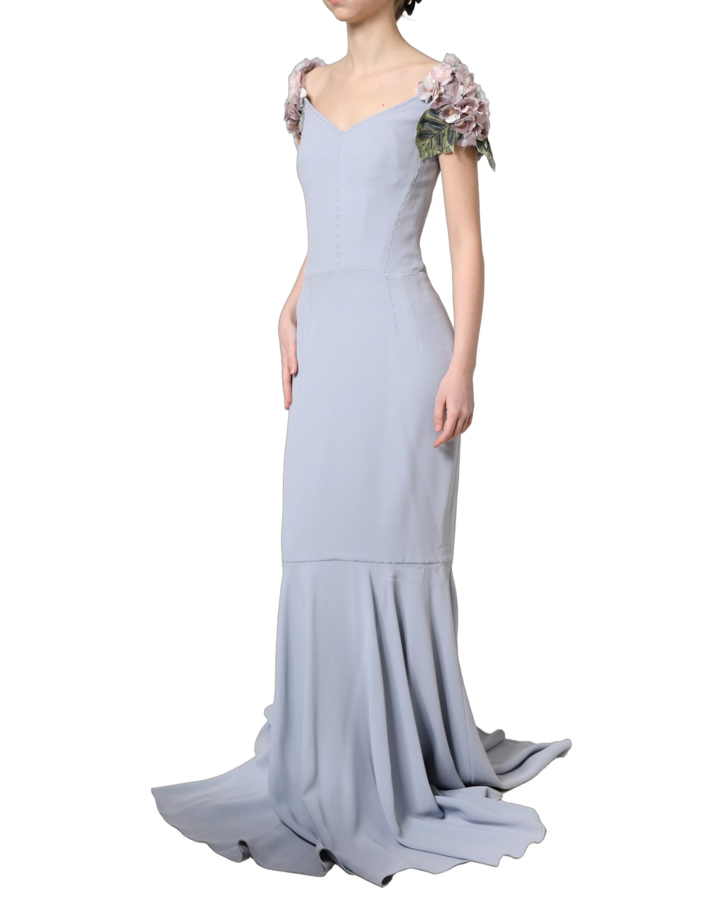Light Blue Hydrangea Embellished Cap Sleeve Dress