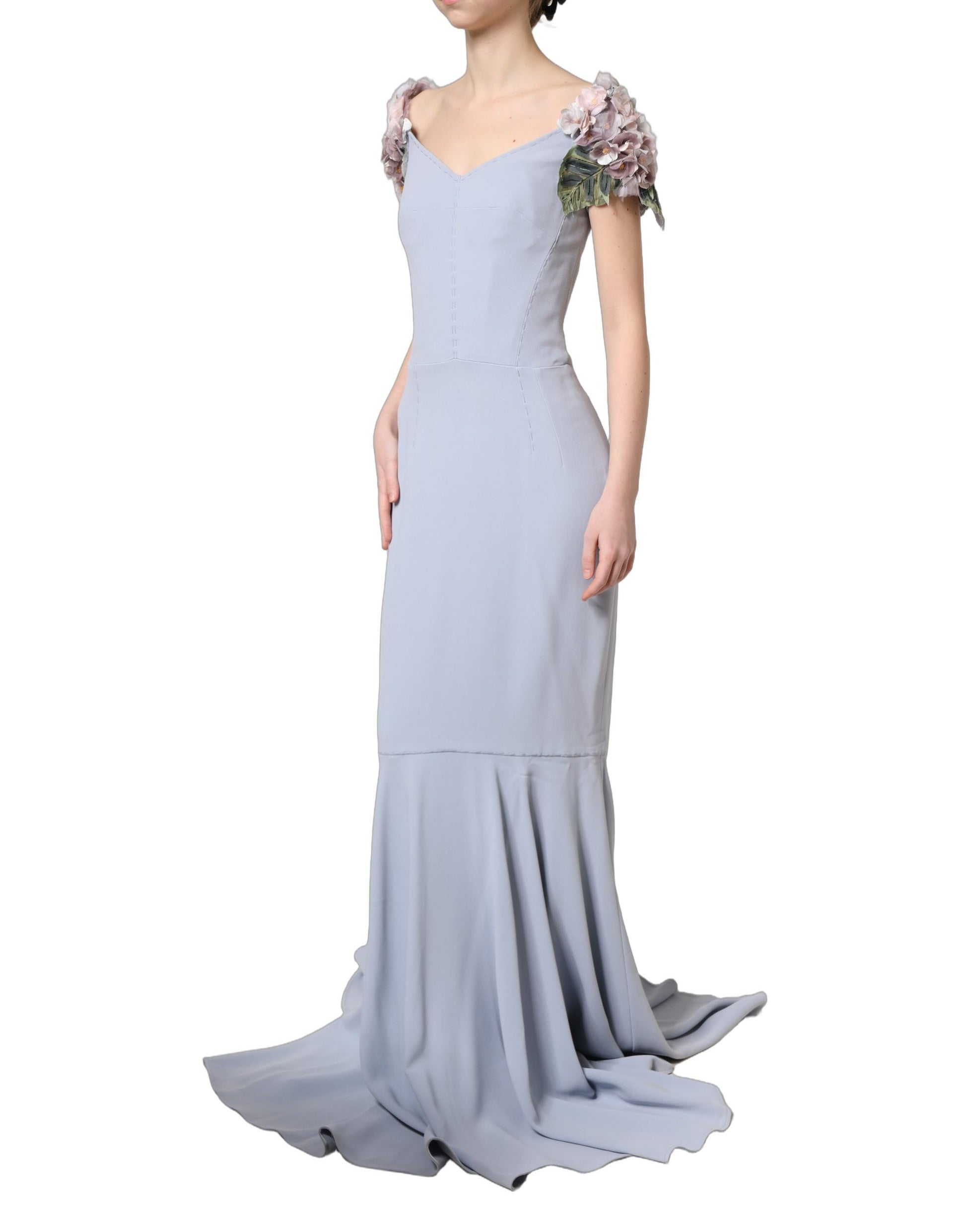 Light Blue Hydrangea Embellished Cap Sleeve Dress