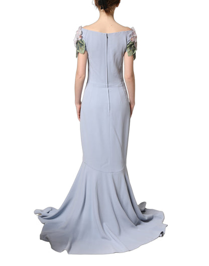 Light Blue Hydrangea Embellished Cap Sleeve Dress