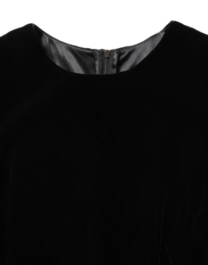 Black Viscose Velvet Floor Length Gown Dress