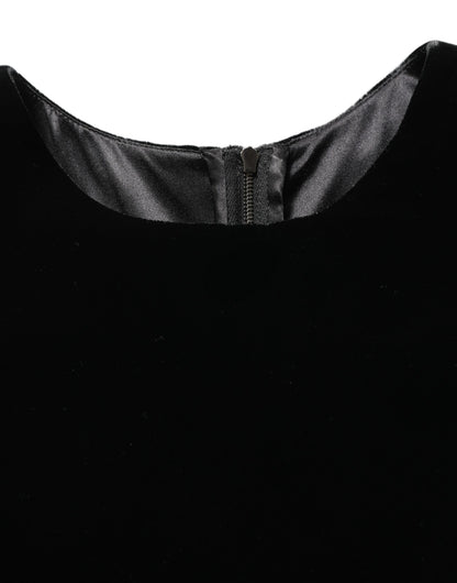 Black Viscose Velvet Floor Length Gown Dress