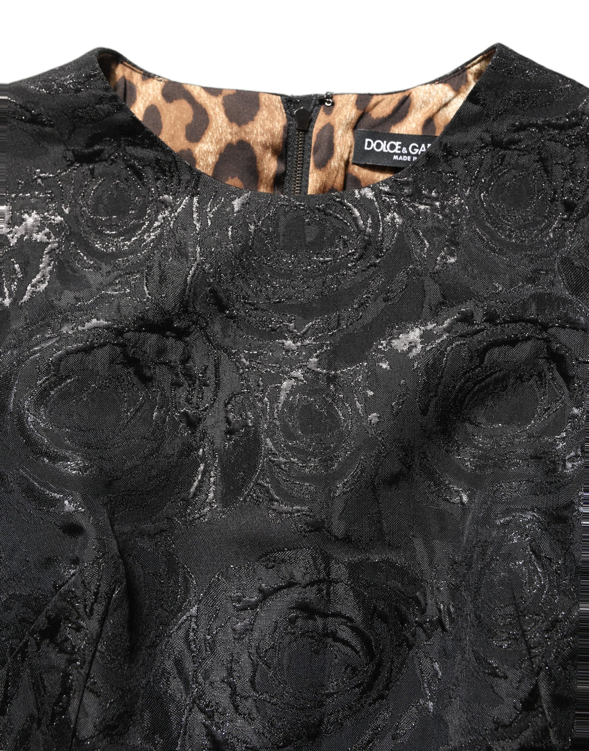 Black Floral Jacquard Flared A-line Dress