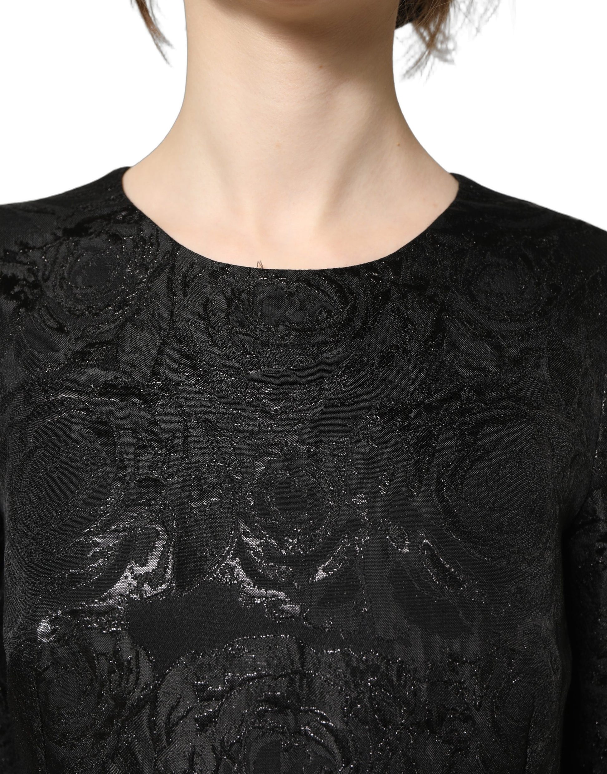 Black Floral Jacquard Flared A-line Dress
