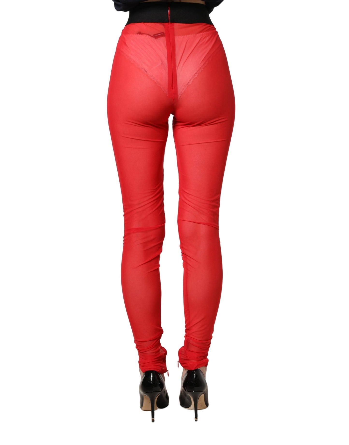 Red Nylon Stretch Slim Legging Trouser Pants