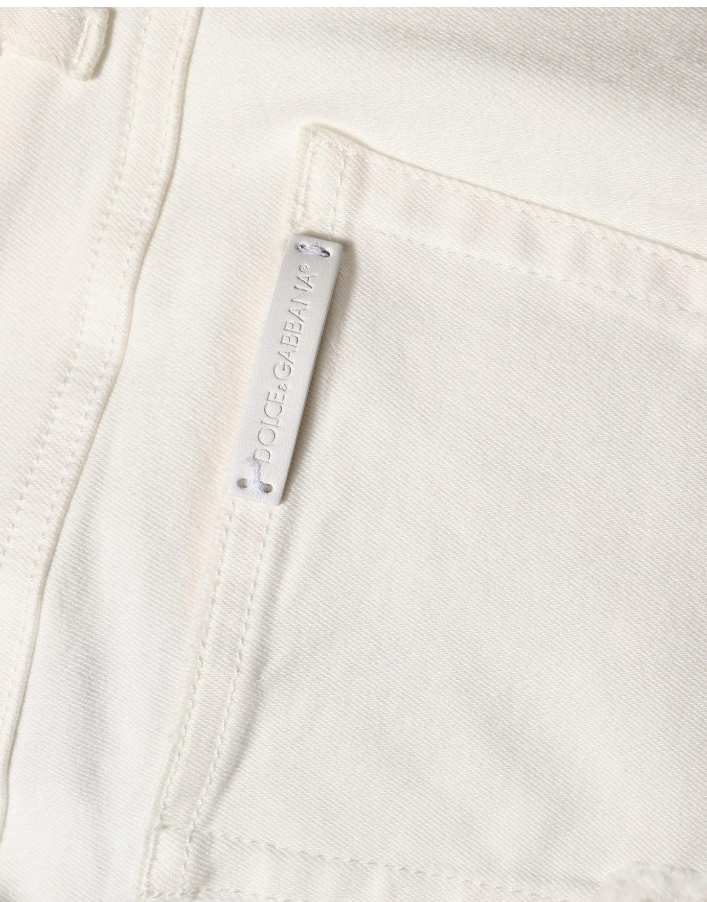 White Tattered Skinny Cotton Denim Jeans